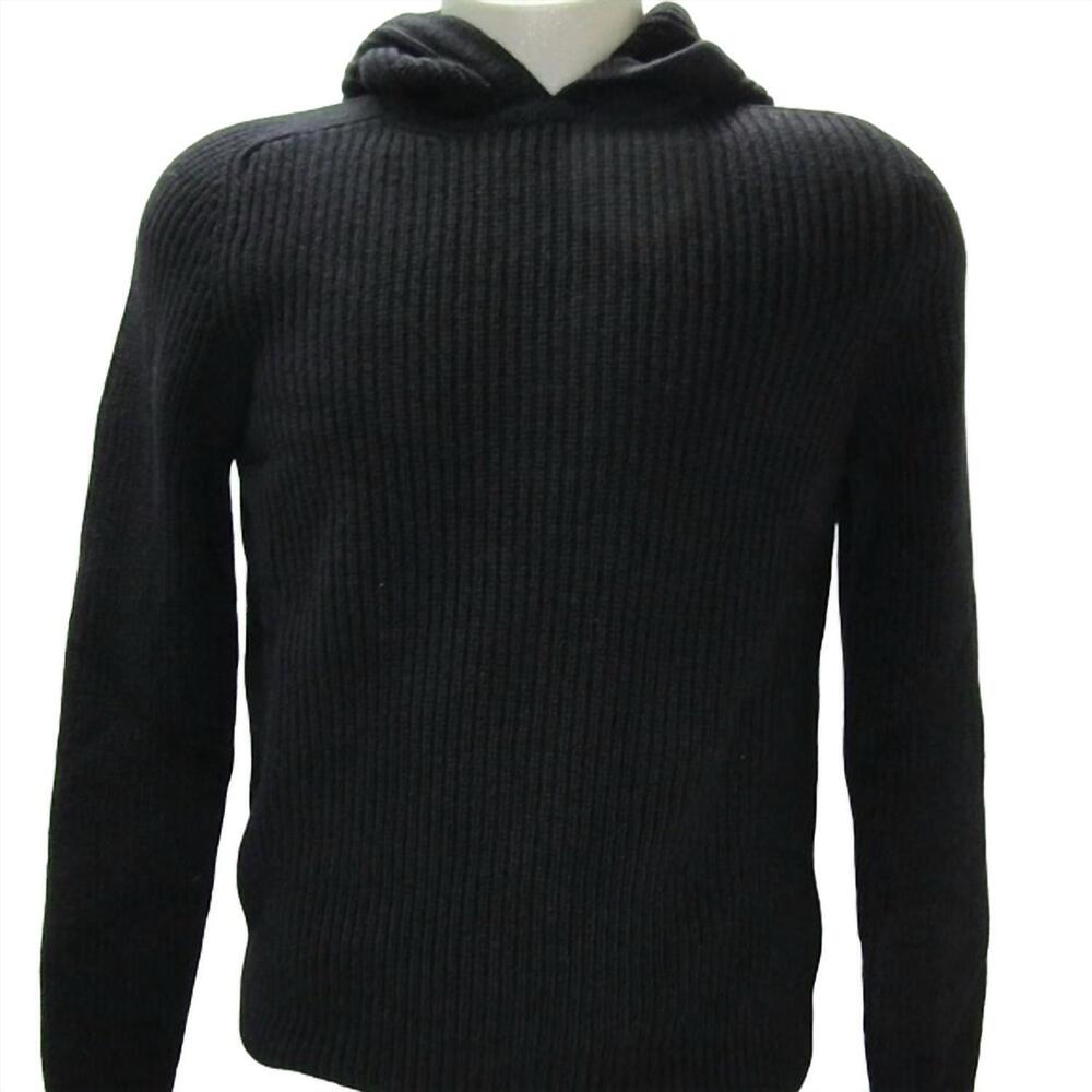 NEW IRIS VON ARNIM men’s dalton stonewashed cashmere ribbed hoodie in black